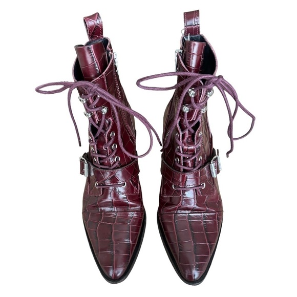 All Saints Katy Croc-Embossed Boots in Bordeaux Croc Leather US 7 - Picture 8 of 13